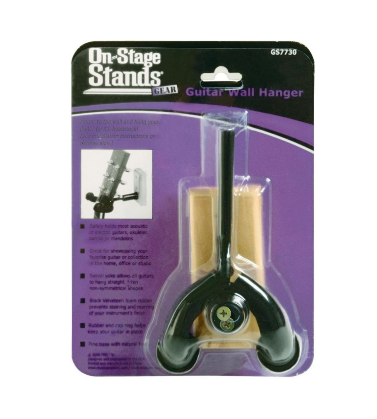 On-Stage GS7730 Wooden Wall-Mount Guitar/Ukulele Hanger