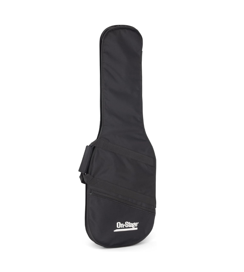 Black guitar case with 'On-Stage' branding on a white background