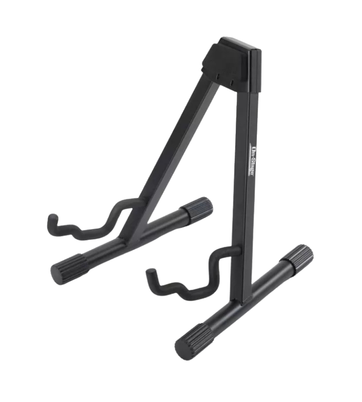 Black guitar stand on a white background