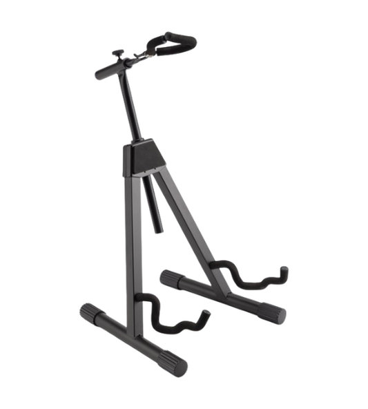 Black guitar stand on a white background