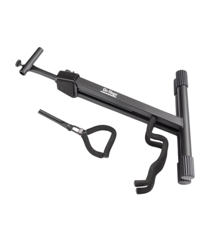 Black metal tool with adjustable components on a white background