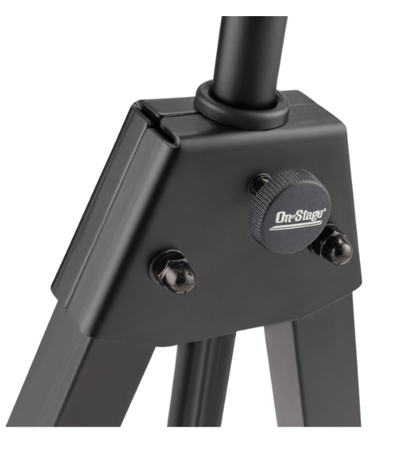 Black microphone stand with On-Stage logo on a white background