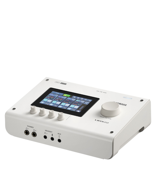 White audio interface with screen and controls on a white background